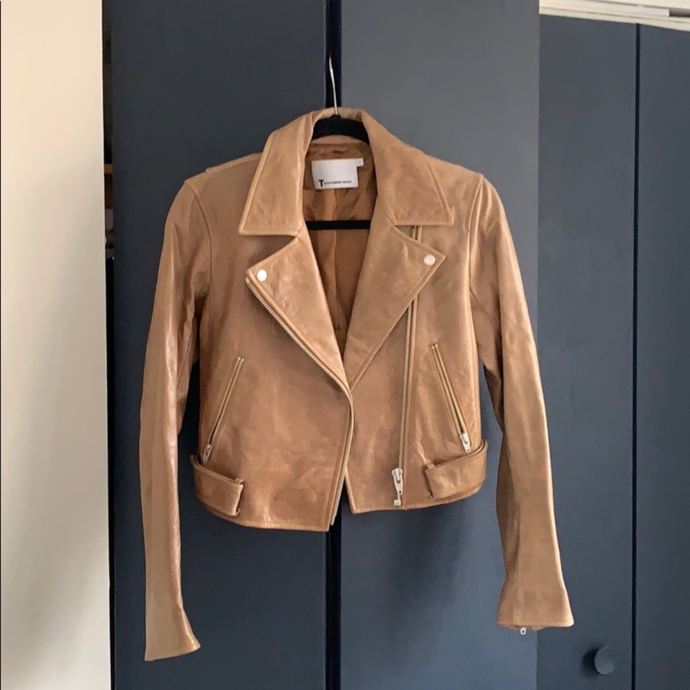 T Alexander Wang Distressed Crop Motto Leather Jacket - Picture 2 of 16